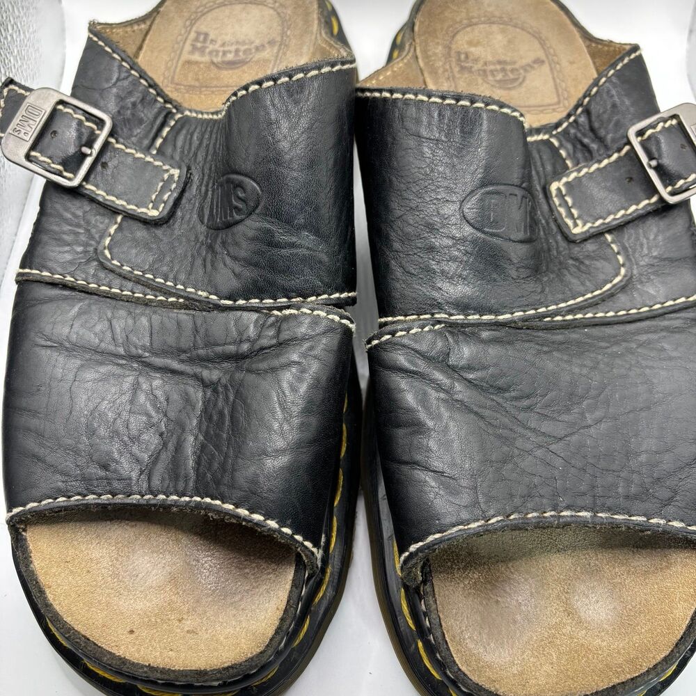 Vintage Dr. Martens AirWair Black Leather Buckle Platform Slide Sandals Size 11 - Picture 4 of 12